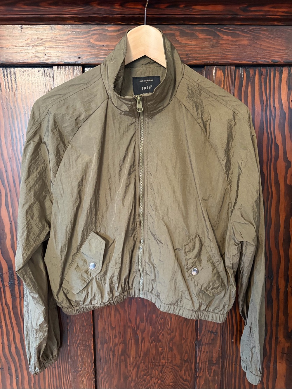 iris Olive Zip-Front Windbreaker Jacket